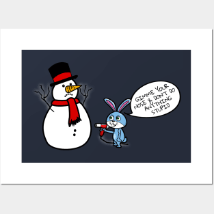 Funny Christmas Snowman & Bunny Posters and Art